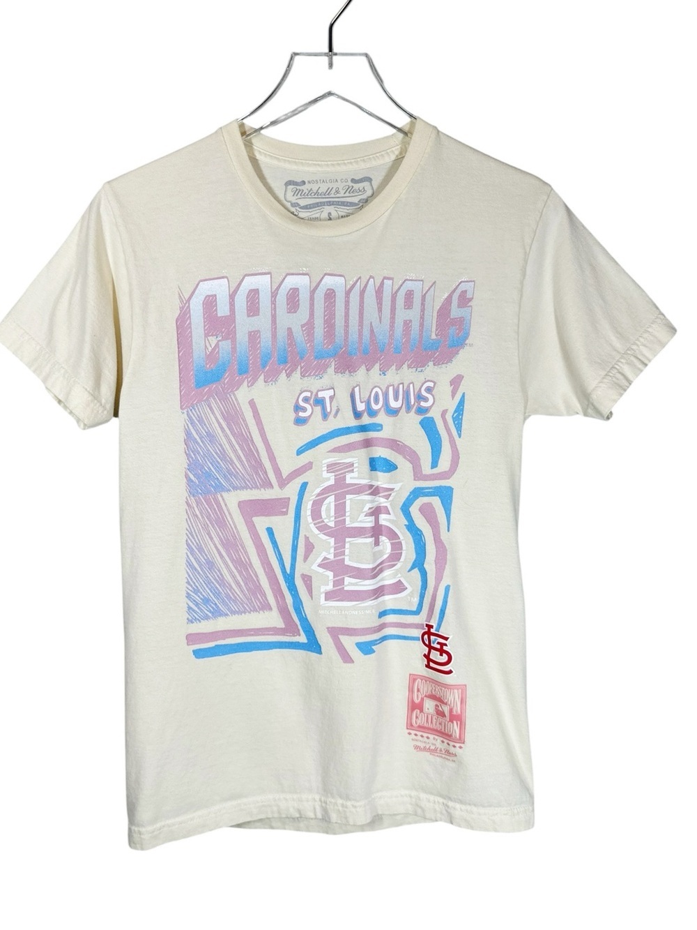 MITCHELL & NESS S St. Louis Cardinals Graphic Tee — Cream with Pink & Blue Print